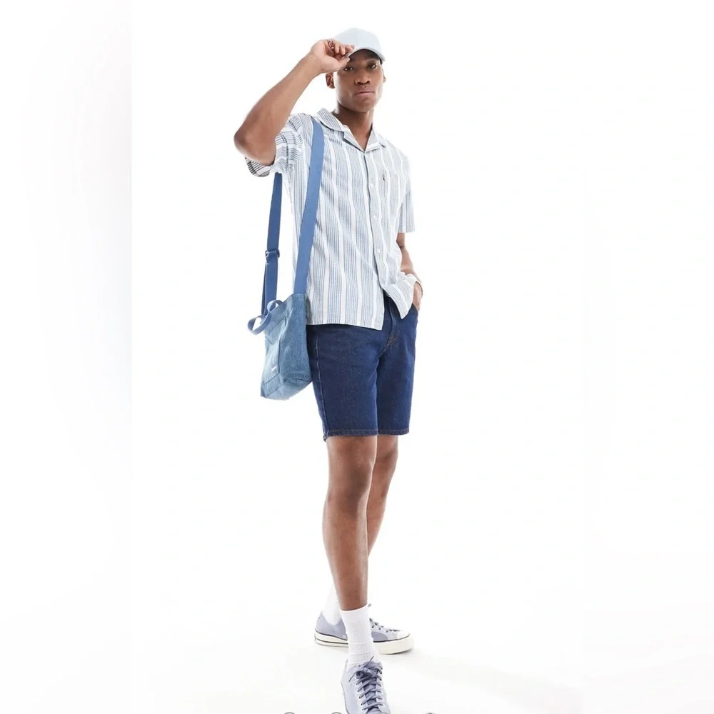 Levi’s Sunset Camp Short Sleeve Dobby Slub Stripe Shirt Light Blue  Size 3XL NWT